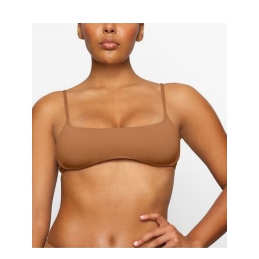 Skims Recycled Swim Micro Scoop Bikini Top Almond Brown Tan 4X